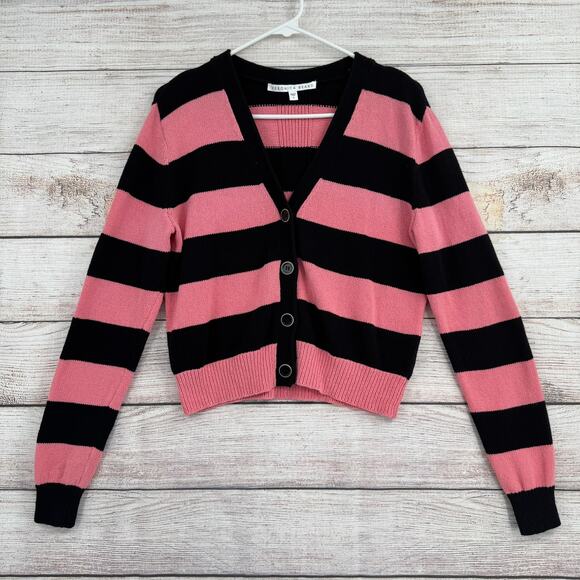 Veronica Beard Sweaters - Veronica Beard Pink and Black Striped Cropped Button Cardigan